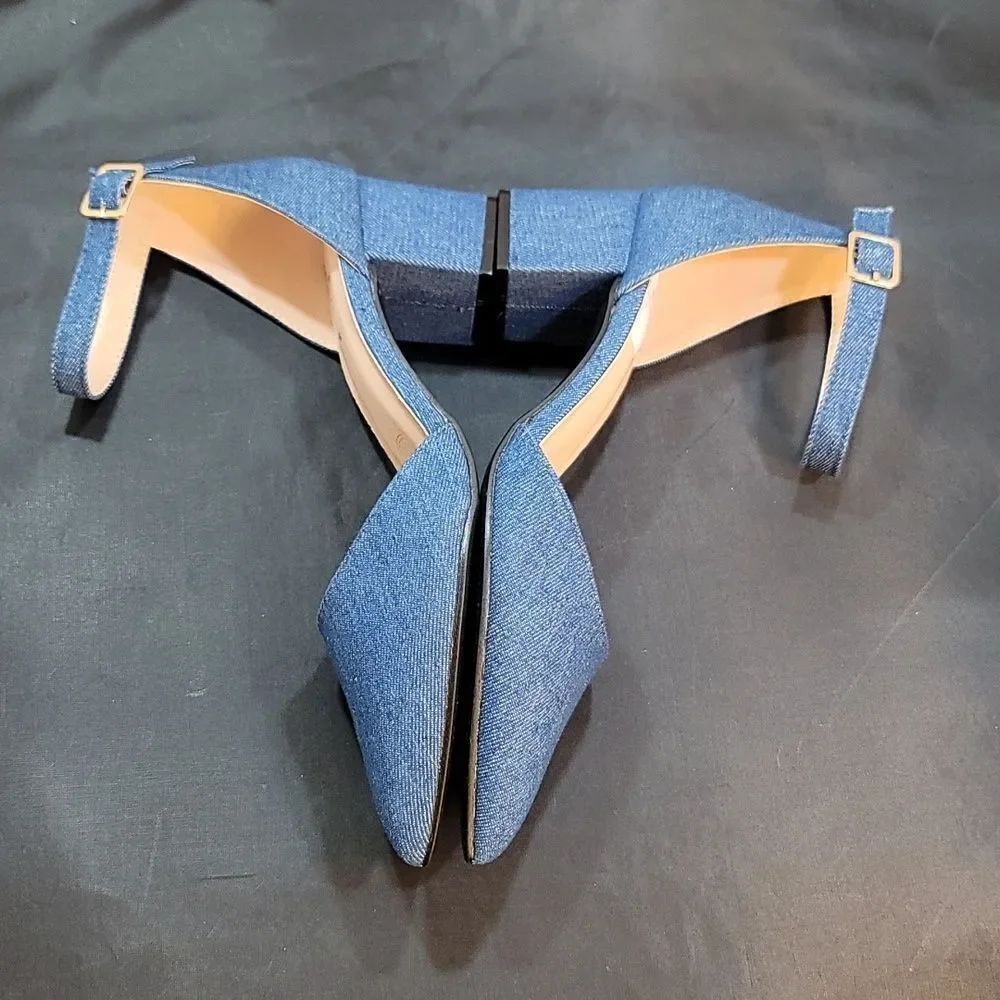 BRAND NEW WOMEN'S POINTED TOE ANKLE STRAP BUCKLE CHUNKY BLOCK HEEL SANDAL - Picture 12 of 15